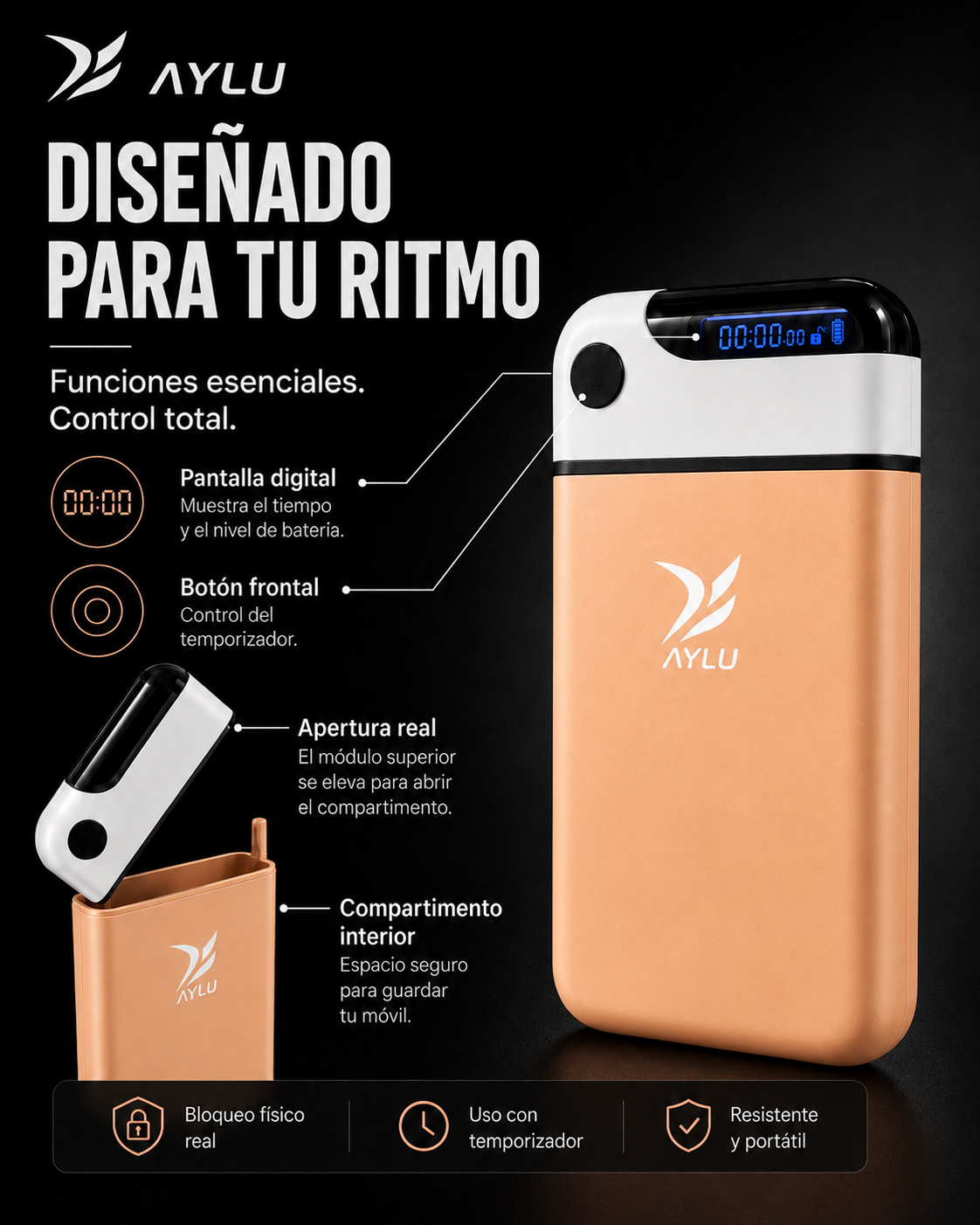 Lockee - Caja de bloqueo para móvil con temporizador y autocontrol.