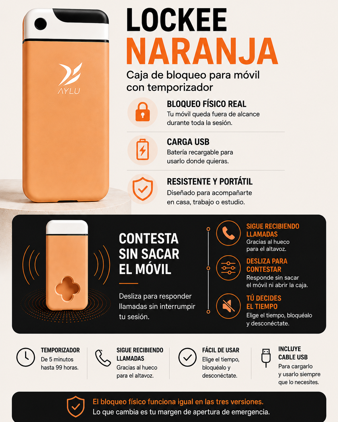 Lockee - Caja de bloqueo para móvil con temporizador y autocontrol.