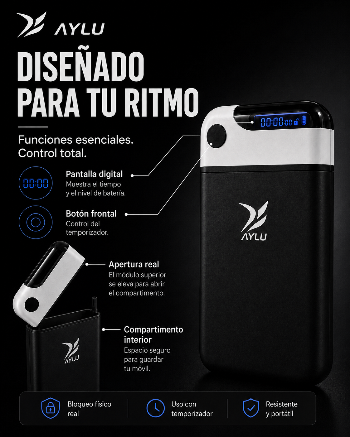 Lockee - Caja de bloqueo para móvil con temporizador y autocontrol.